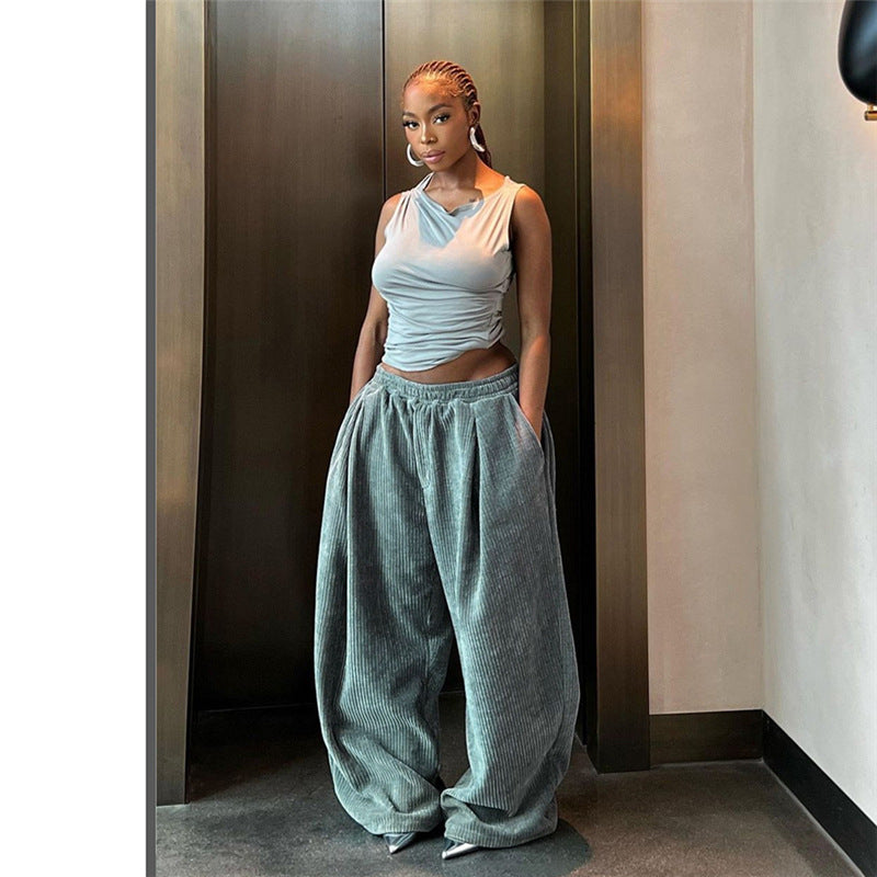 Women's Fashion Street Shooting High Waist Loose Straight Pants