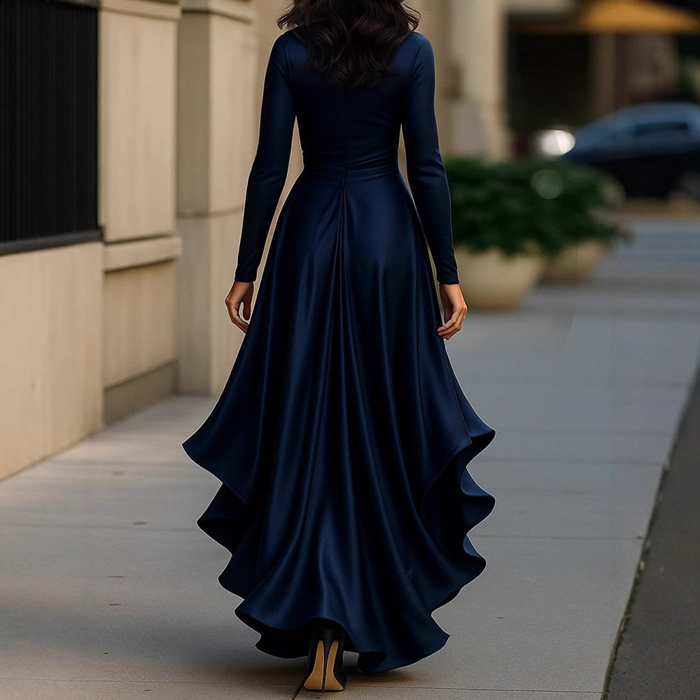 Women's Autumn Waist Trimming Ruffles Elegant Dress Dresses