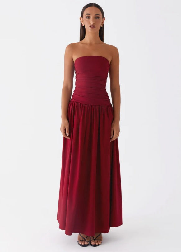 Women's Summer Elegance Retro High-grade Tube Pleated Dress