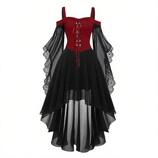 Gothic Style Halloween Witch Front Back Long Dresses