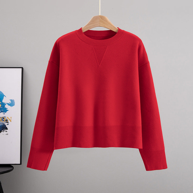Women's Cored Yarn Round Neck Knitted Loose Slimming Solid Color Bottoming Sweaters