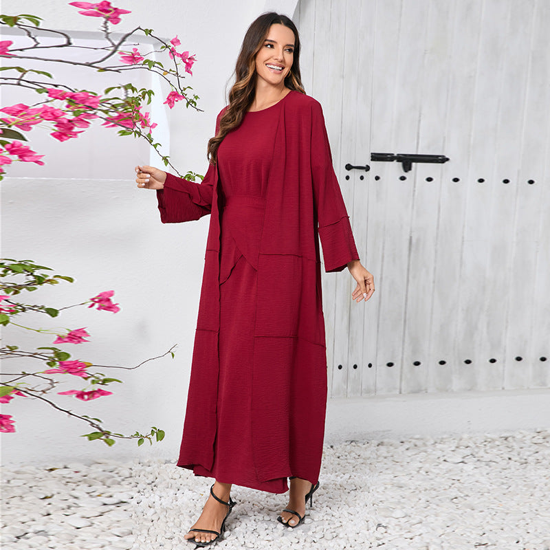 Women's Long-sleeved Simple Elegant Stitching Three-piece Set Dress