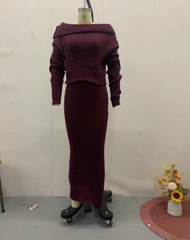 Autumn Fashionable Knitted Lapel Two-piece Set Suits