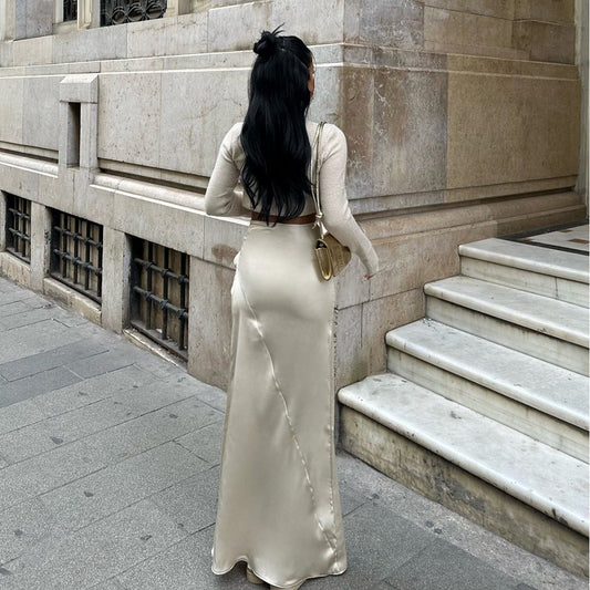 Fit Long Dress Irregular Drape Flab Skirts