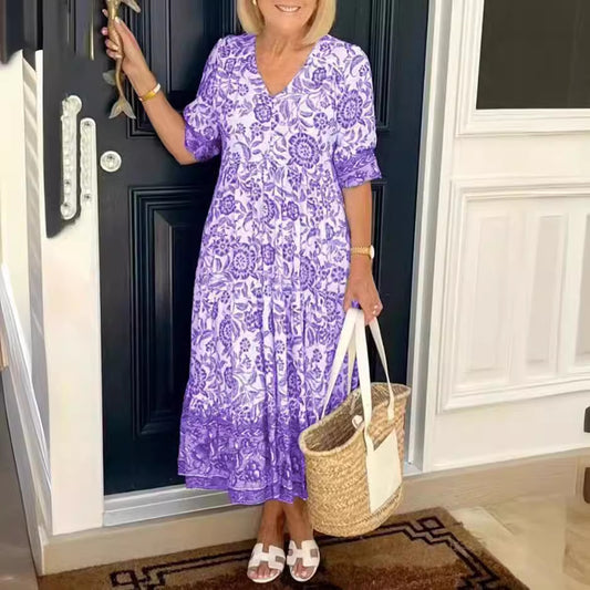 Women's Elegant Long Loose Floral Printed Dress Dresses