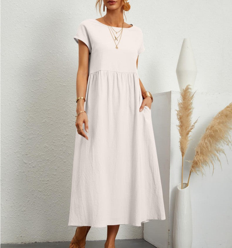 Solid Color Sleeveless Loose Cotton Linen Dresses