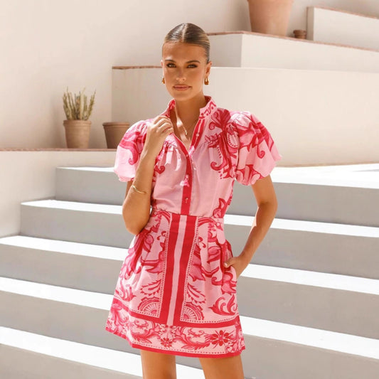 Unique Classic Puff Sleeve Linen Outfit Fashion Casual Suit