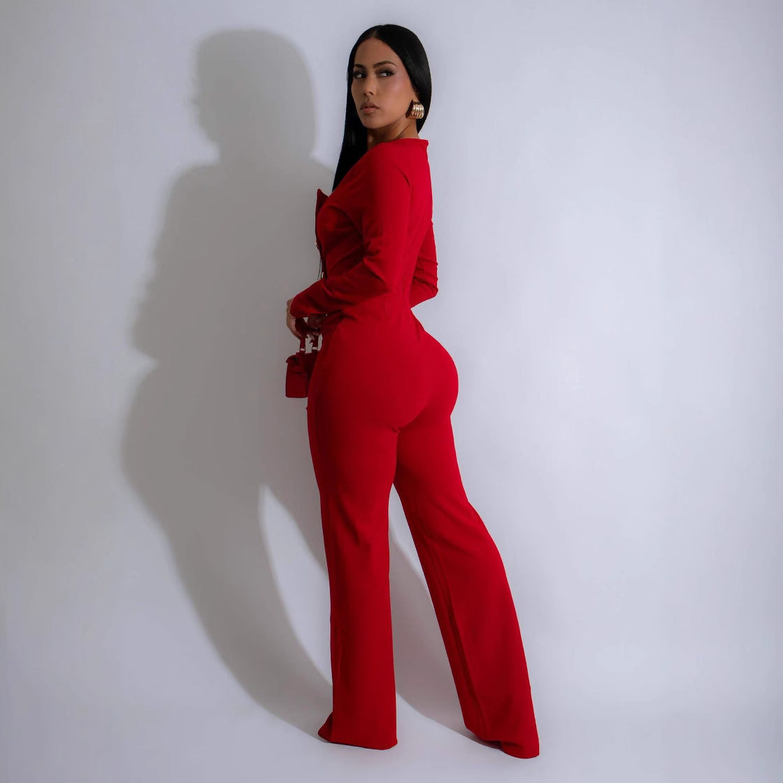 Women's Line Stitching Large Buttons Long-sleeved Sports Suits