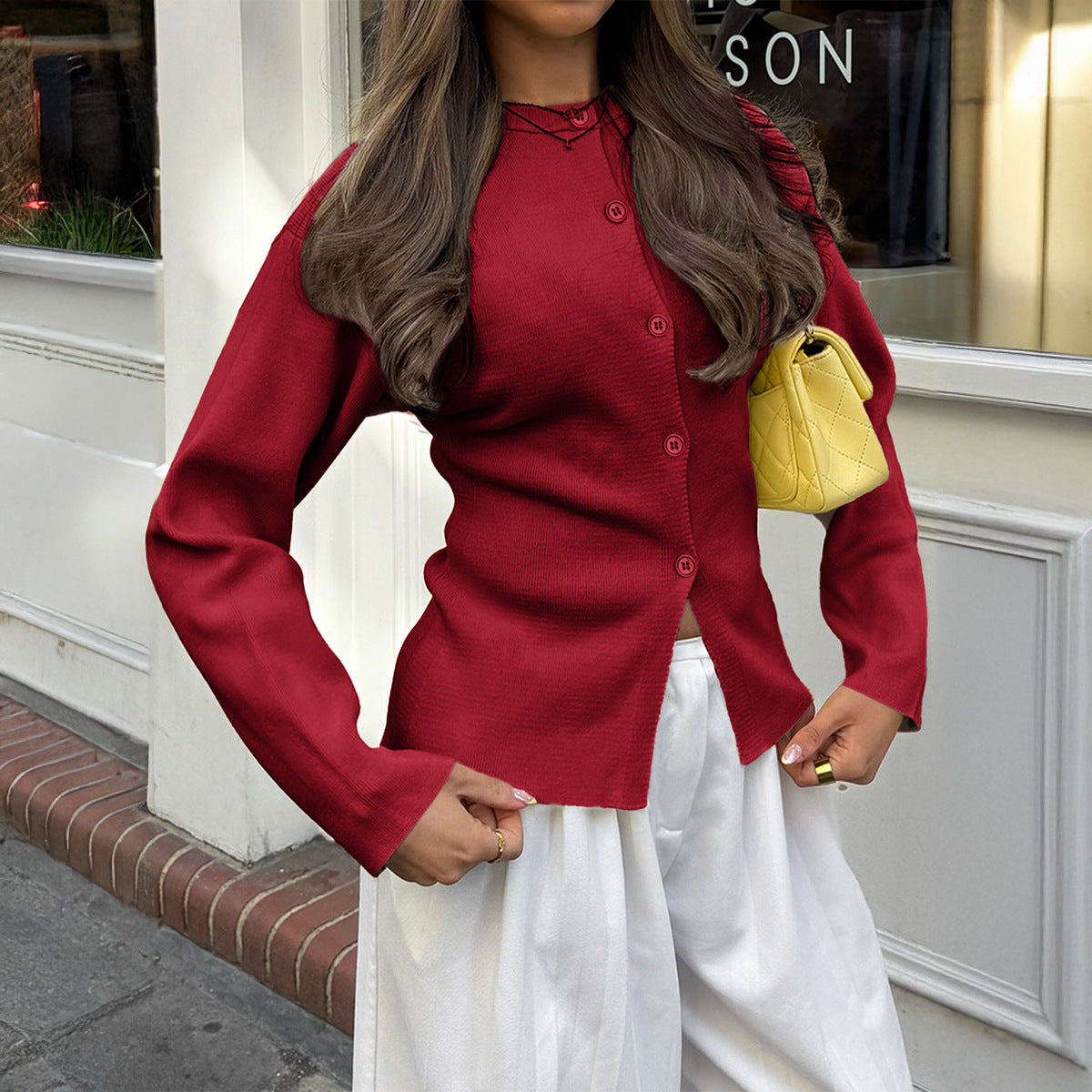 Women's Casual Solid Color Long Sleeve Button Sweater