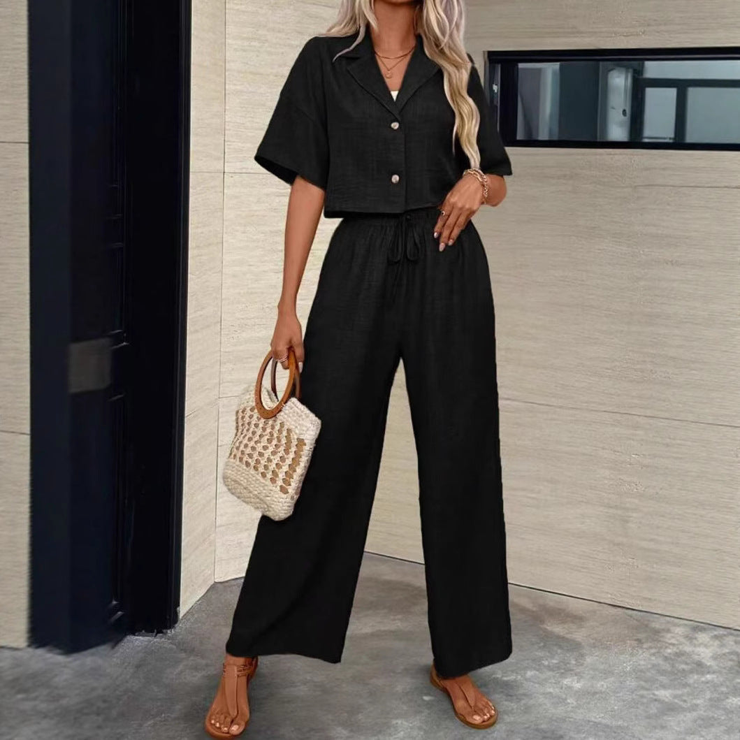 Women's Solid Color Elegant Two-piece Wide Leg Jackets