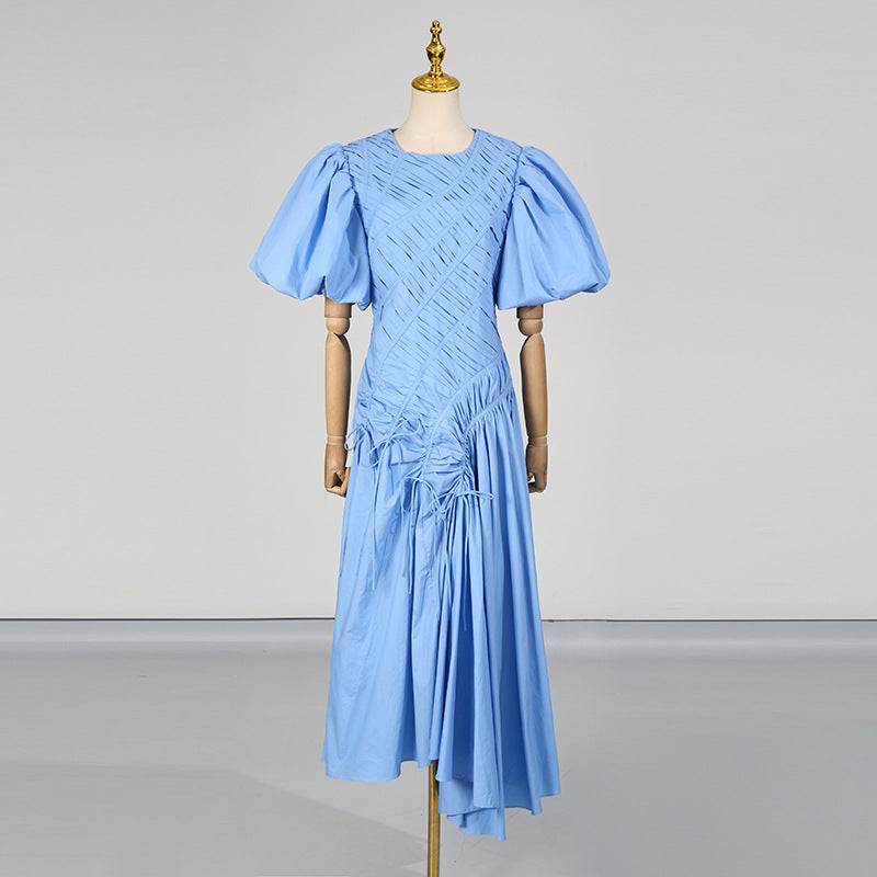 Women's Irregular Long Dress Round Neck Puff Dresses