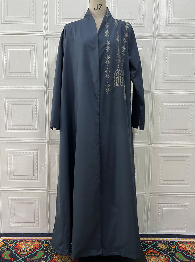 Style Retro Motorcycle Embroidered Mid-length Robe Coats