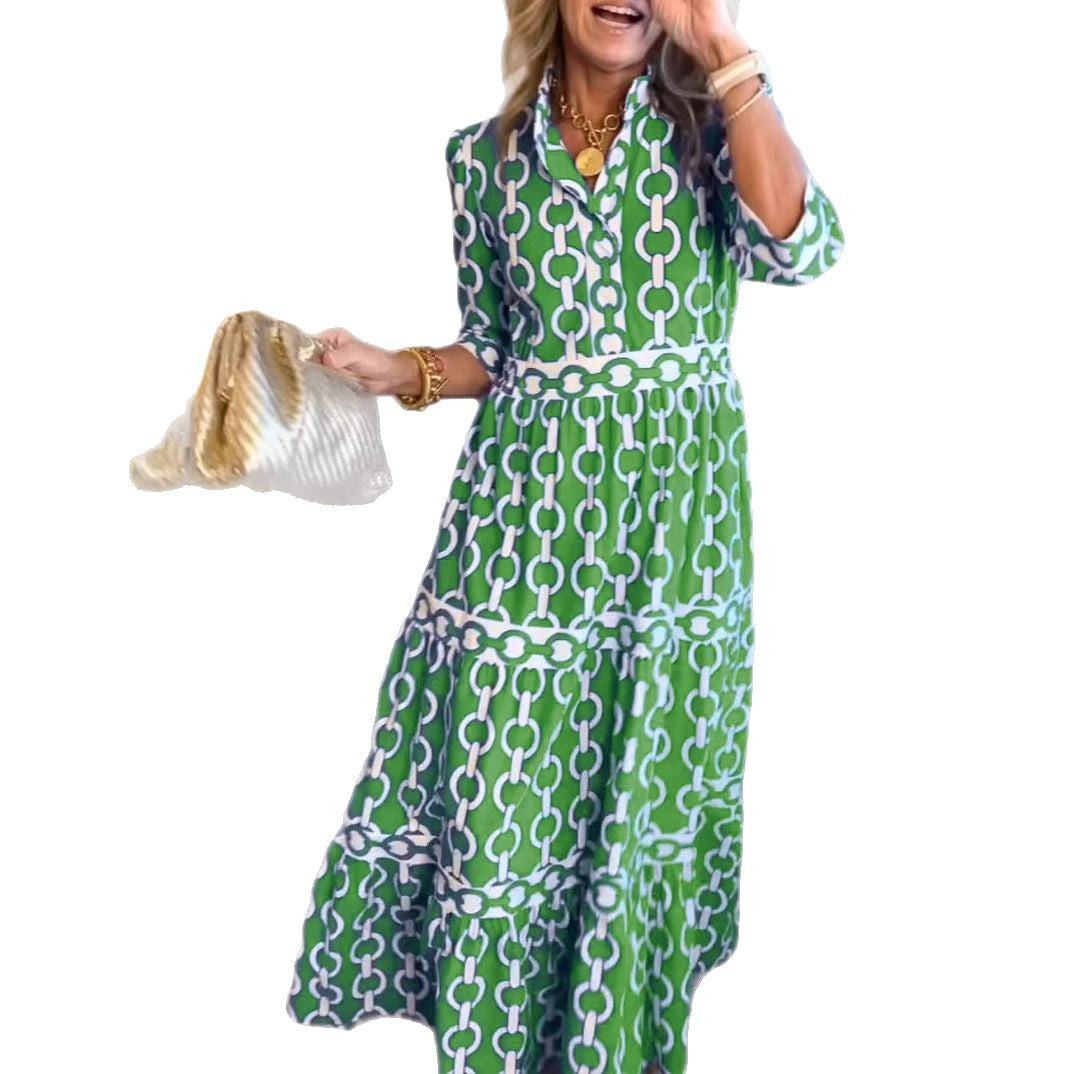 Slouchy Geometric Print Round Neck Dress Dresses