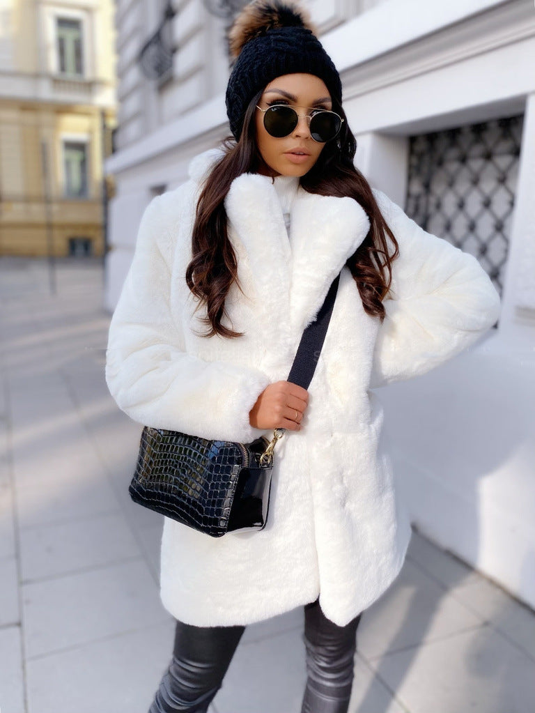 Women's Commute Long Sleeve Lapel Faux Fur Coats