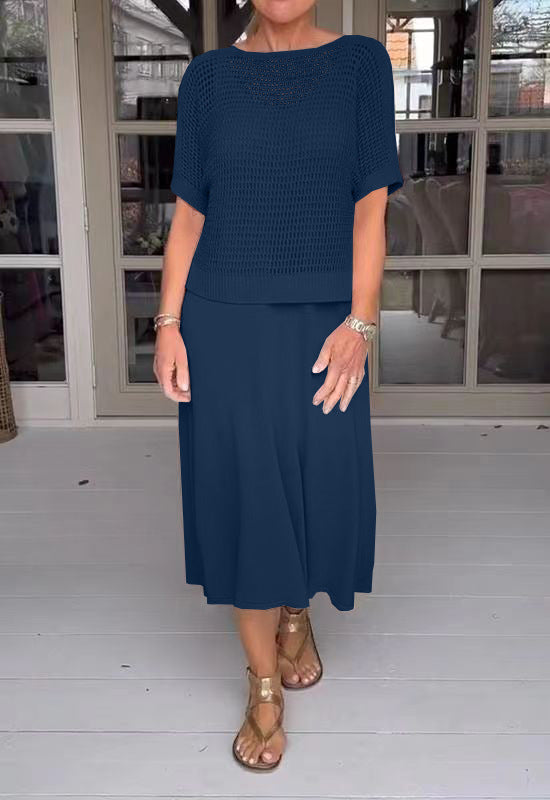 Chic Knitted Empty Dress Casual Solid Color Suits