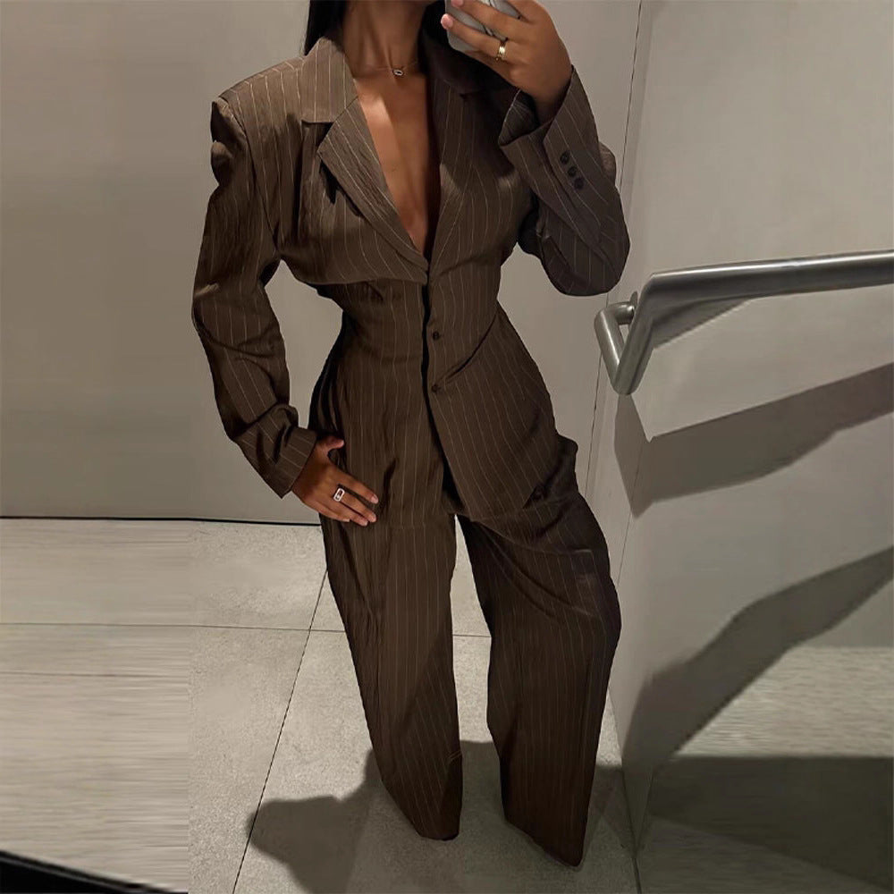 Slouchy Charming Autumn Temperament Striped Trousers Suits