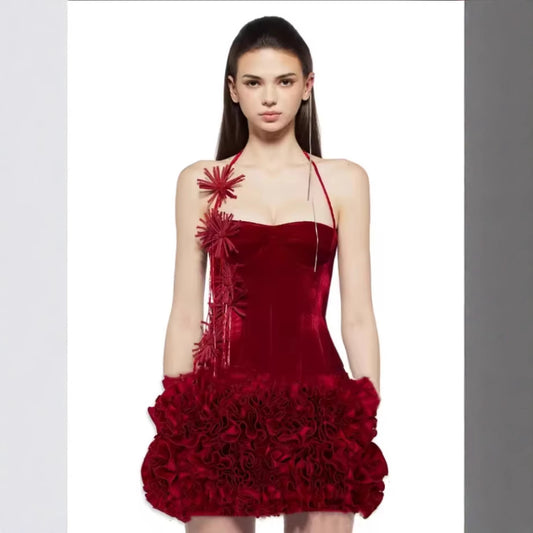 Classy Bandage Flower Two-piece Party Dress Skirts