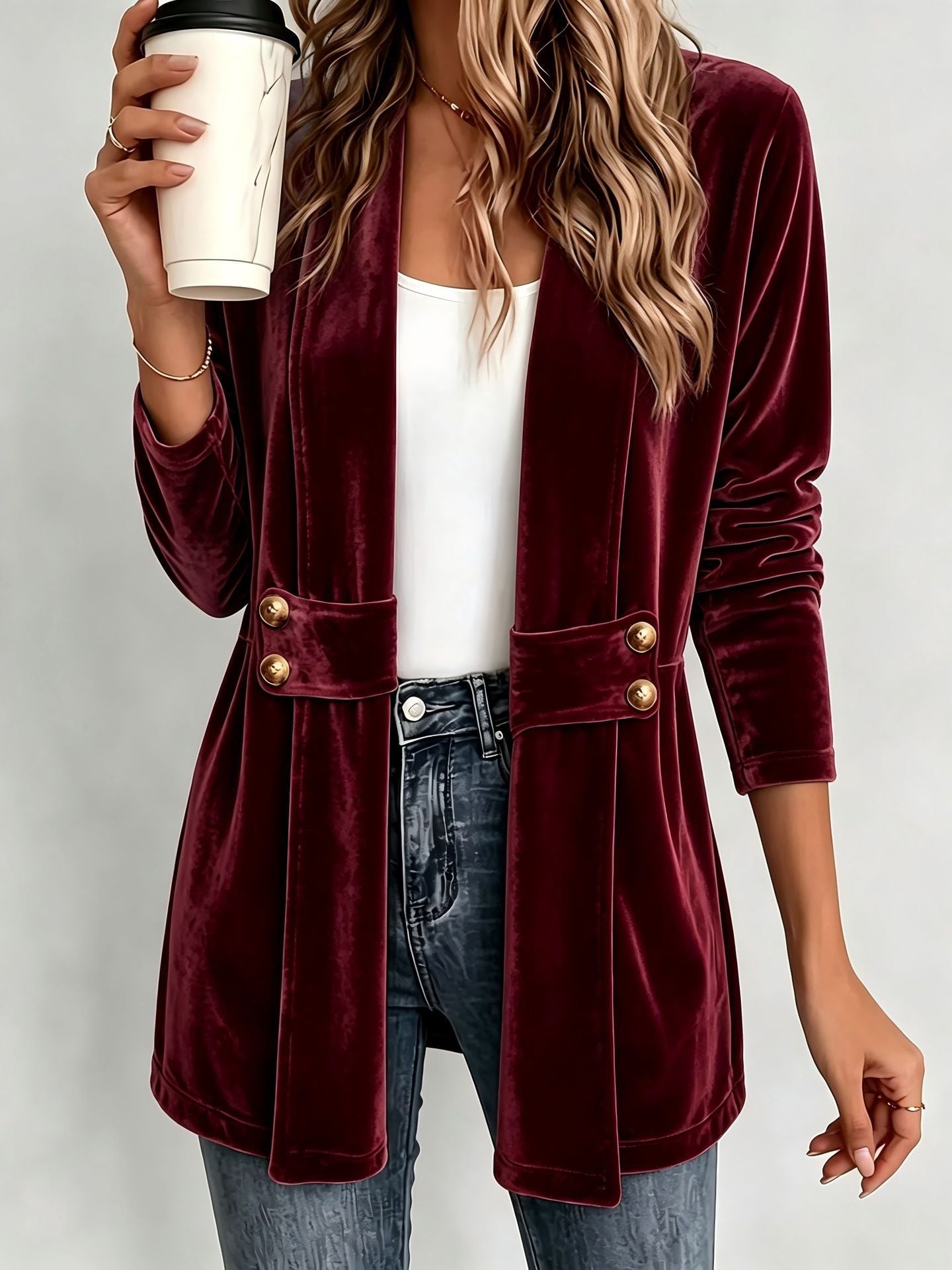 Women's Double-breasted Decorative Gold Veet Idle Style Versatile Women's Sweater