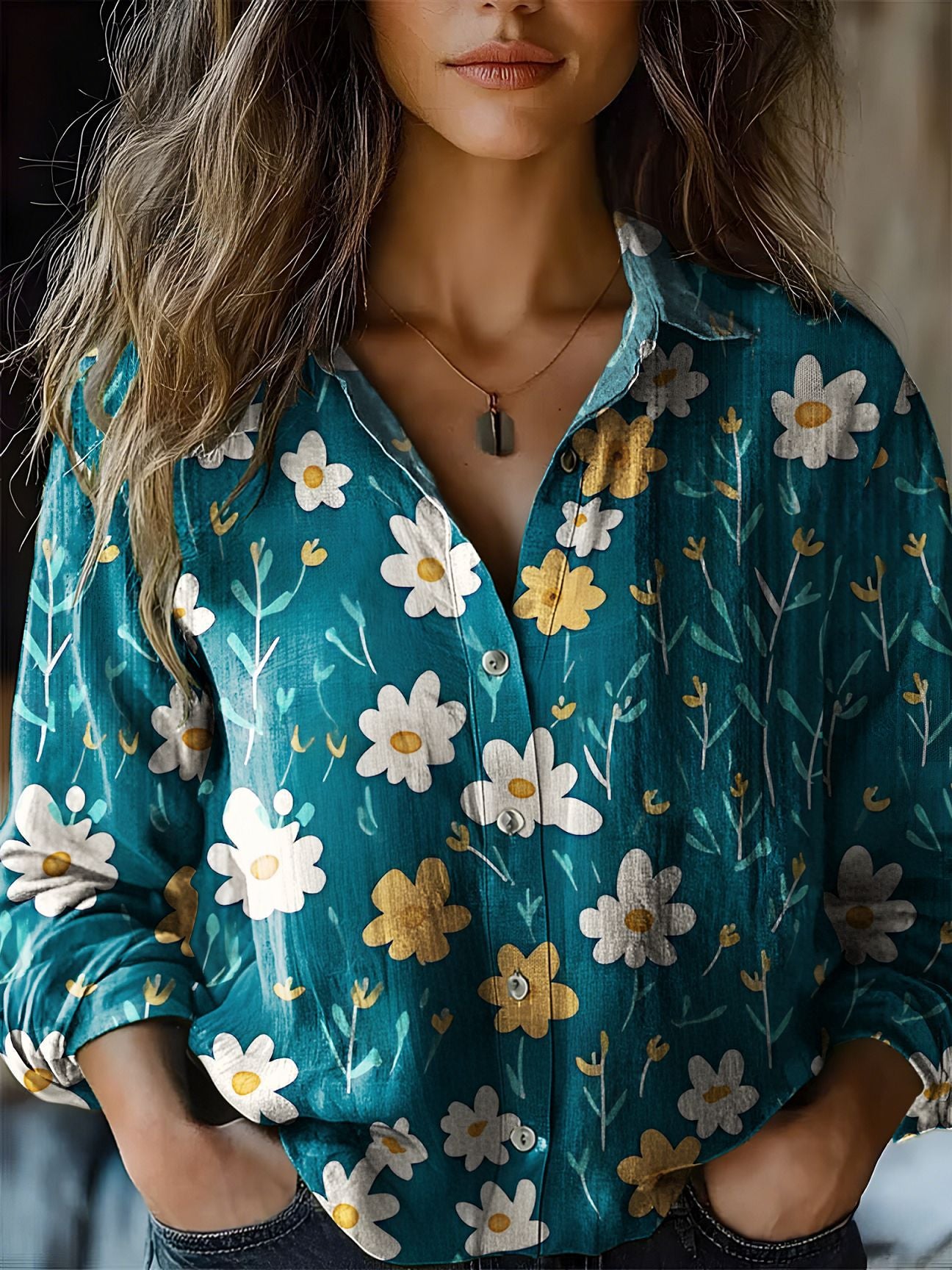 Printed Long-sleeved Shirt Imitation Cotton Linen Blouses