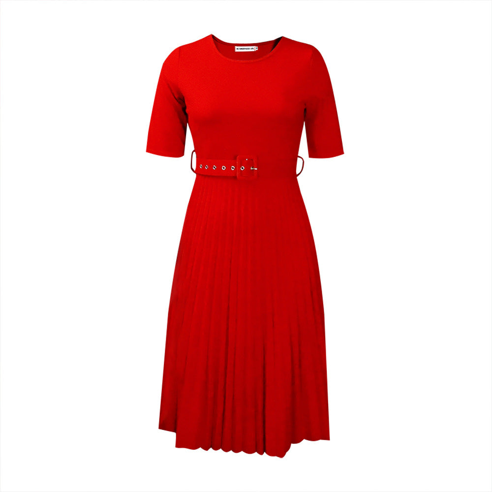 Women's Summer Sleeve High Waist Yellow Pleated Dress