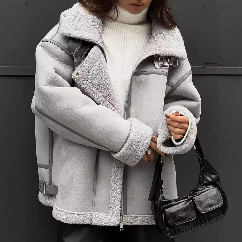 Lamb Wool Design Stitching Street Locomotive Coats