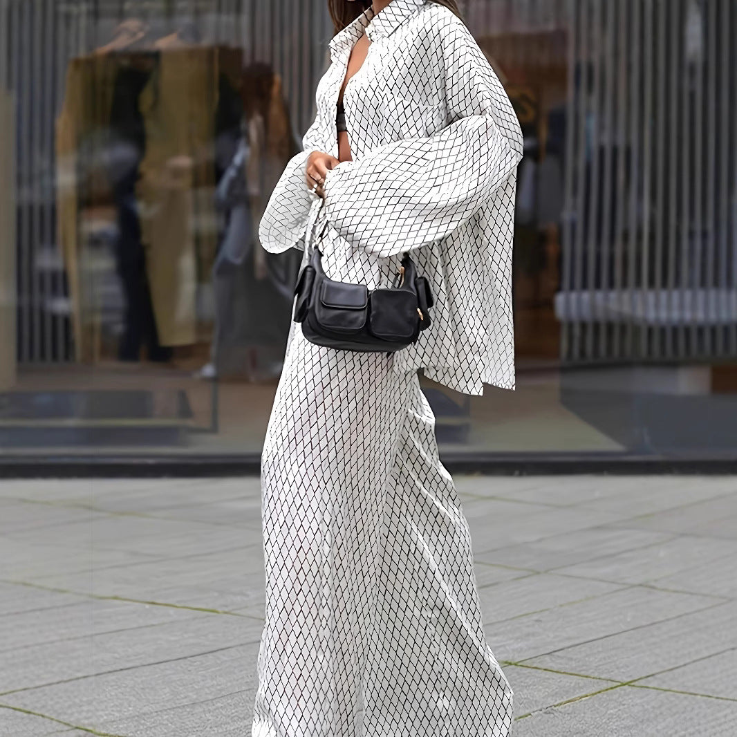 Women's Printed Loose Comfortable Long Sleeve Trousers Suits