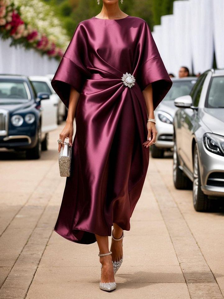 Women's Commuting Elegant Flower Beads Decorative Satin Dresses