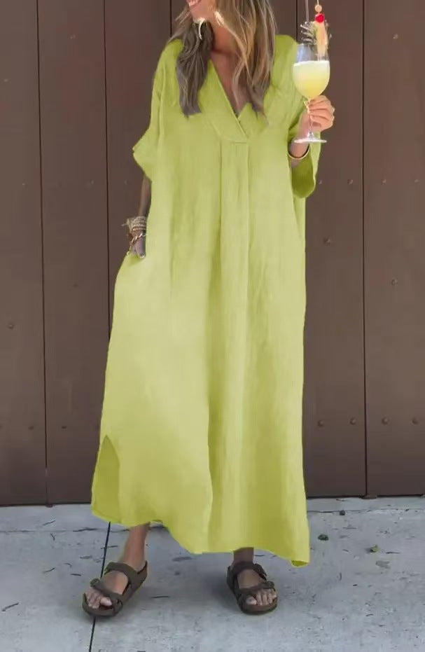 Comfortable Spring Cotton Casual Short-sleeved Long Dress