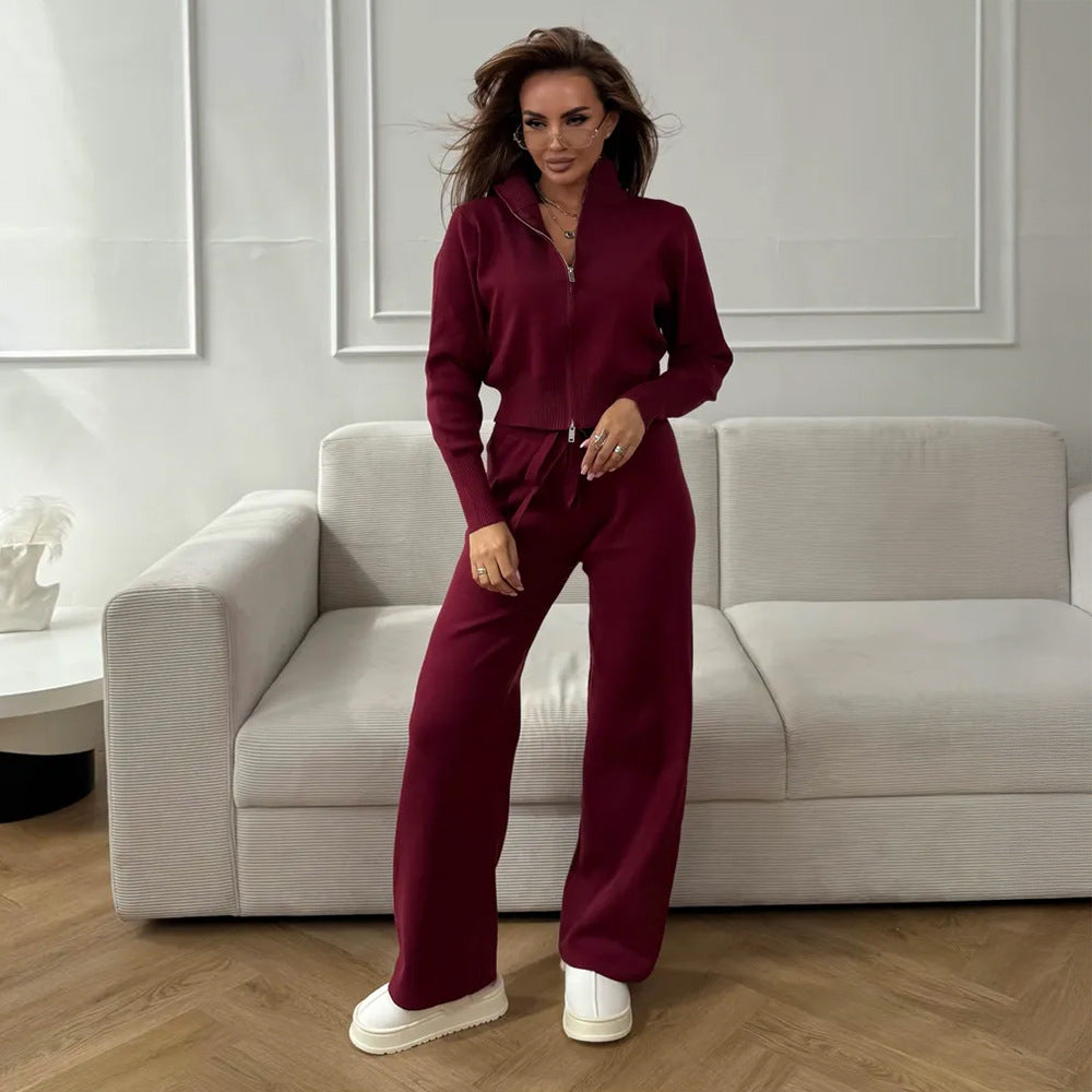 Zipper Knitting Temperament Commute Double Open Suits