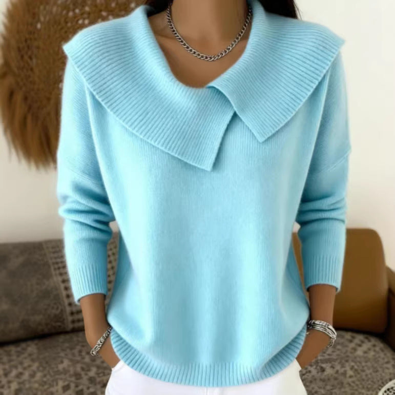 Fashionable Korean Style Retro Cute Temperament Slimming Lapel Versatile Knitted Women's Sweater