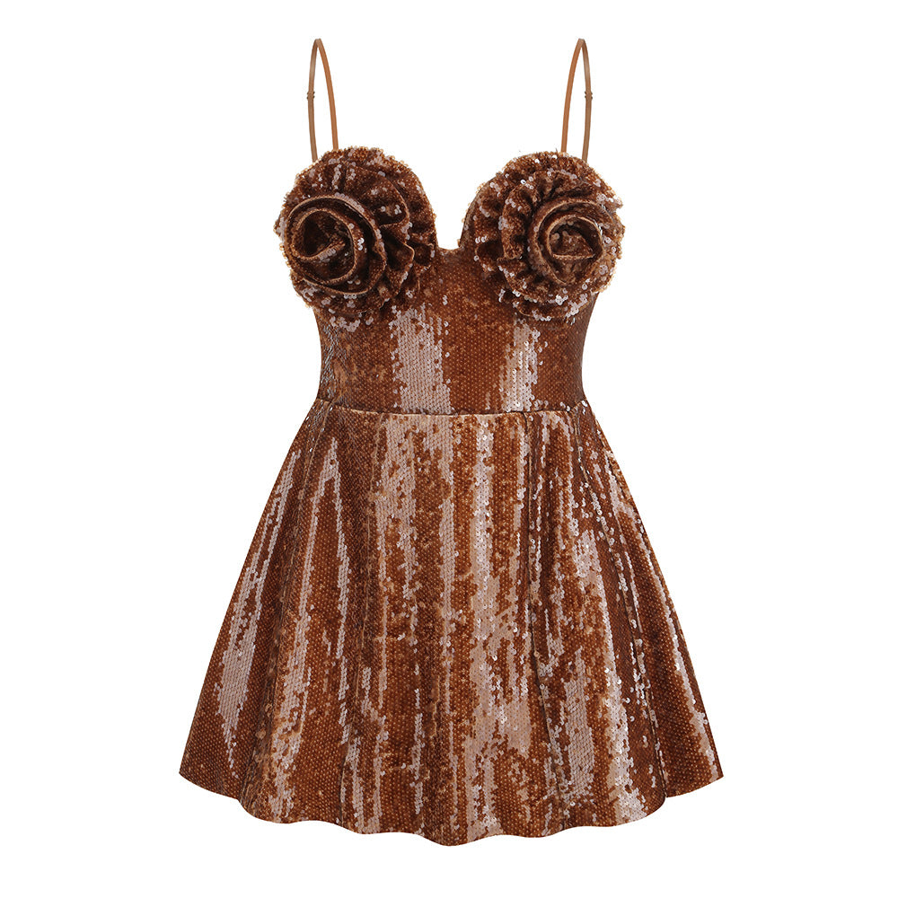 Sequin Sling Flower Tube Dress Fashion Dresses