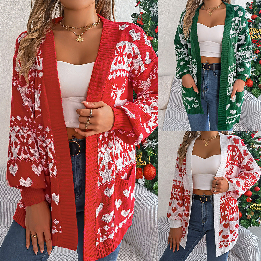 Slouchy Popular Women's Christmas Deer Pocket Sweater