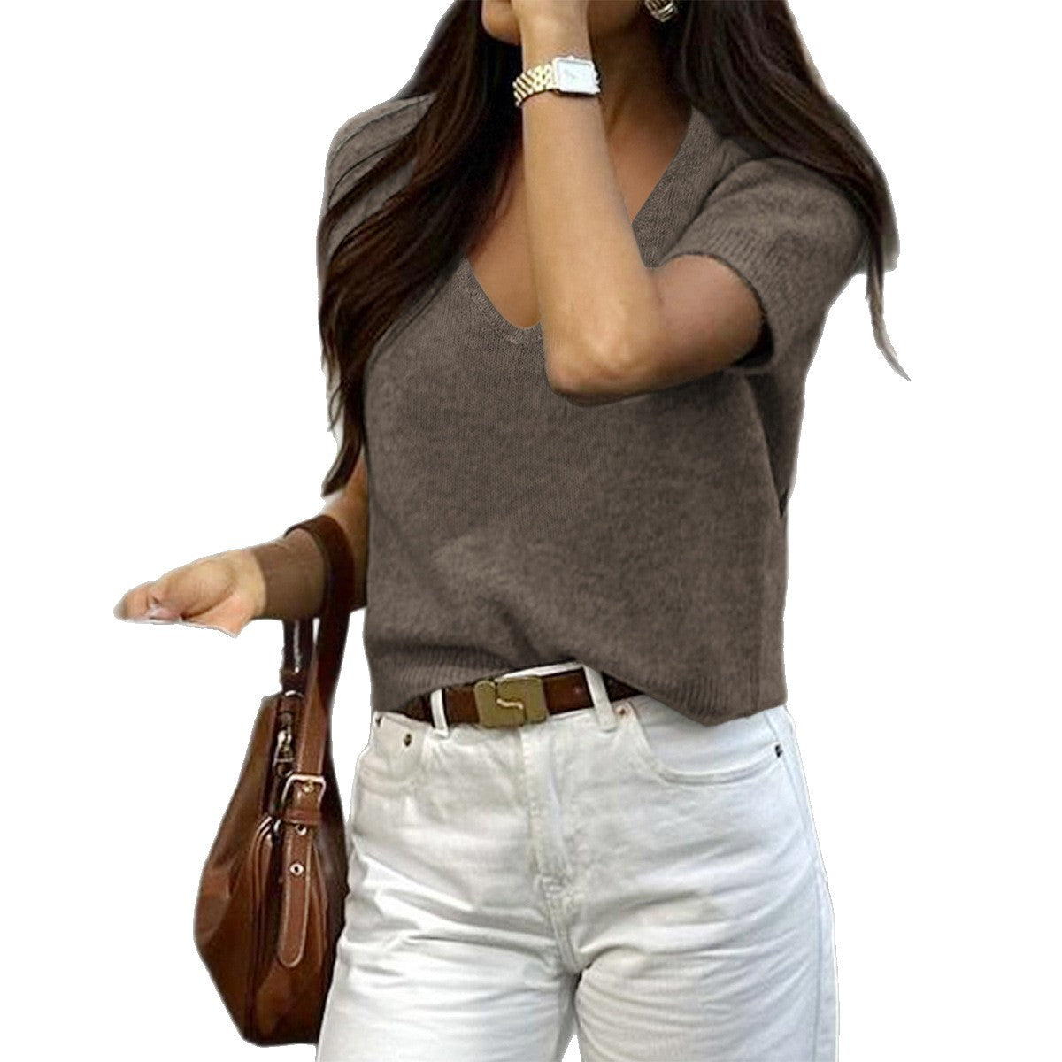 Women's Casual Style Woolen Short-sleeved T-shirt Clothing