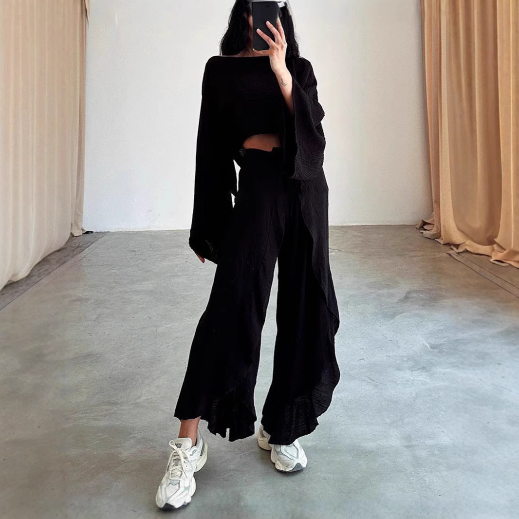 Women's Cotton Linen Fashion Loose Trousers Two-piece Suits