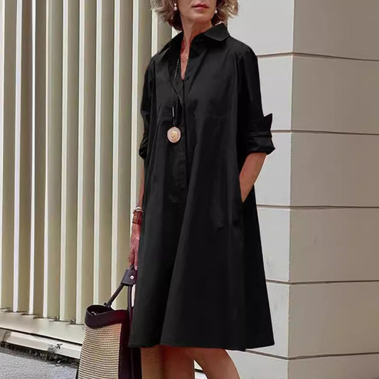 Women's Simple Loose Shirt Dress Long Sleeve Blouses