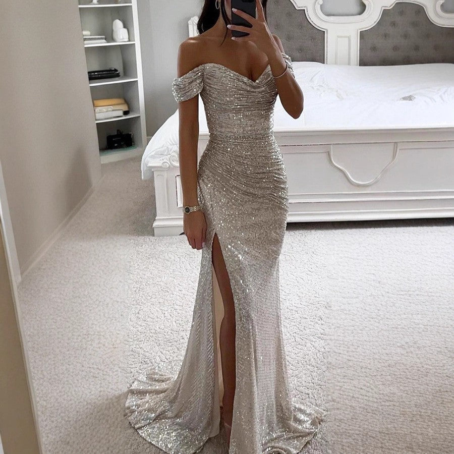 Women's Party Sequins Split Dress Casual Fashion Dresses