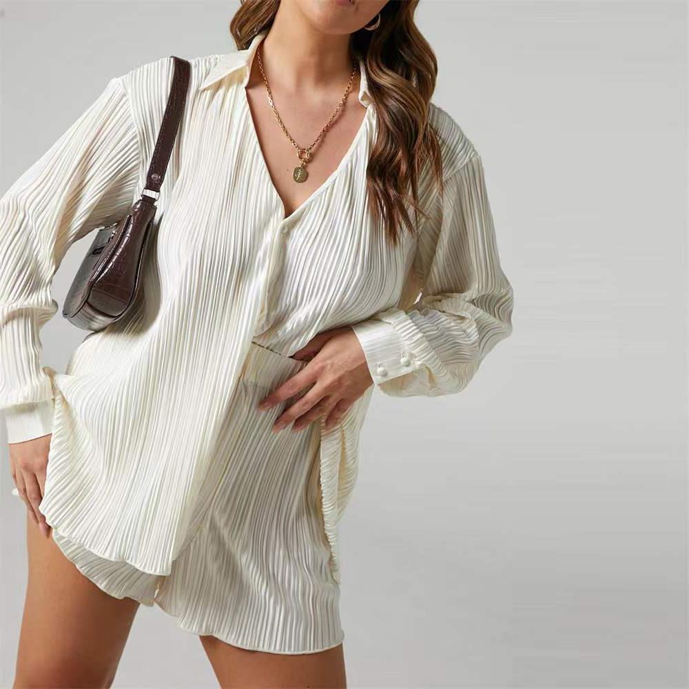 Comfortable Innovative Pleated Long Sleeve Lapel Shorts