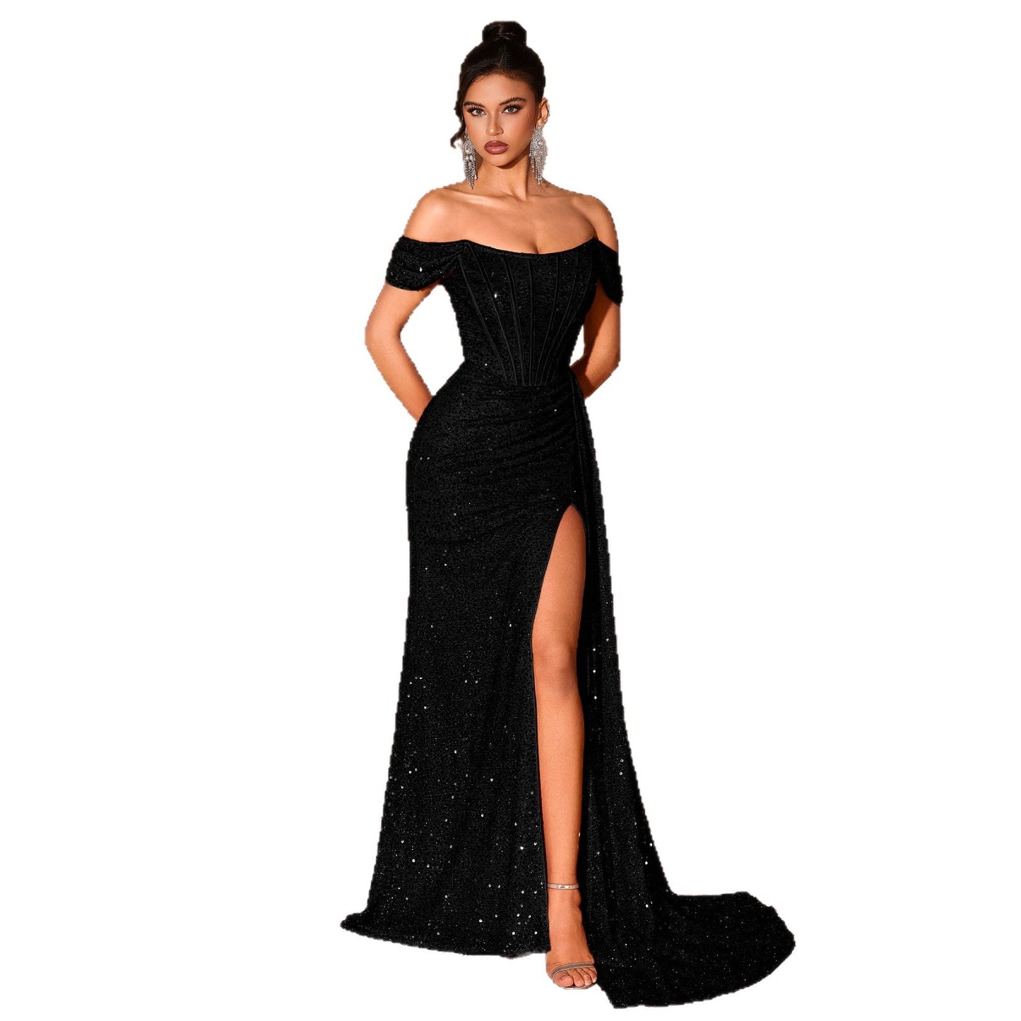 Sequined Slim Fit Slimming Fishtail Bridal Toast Dress