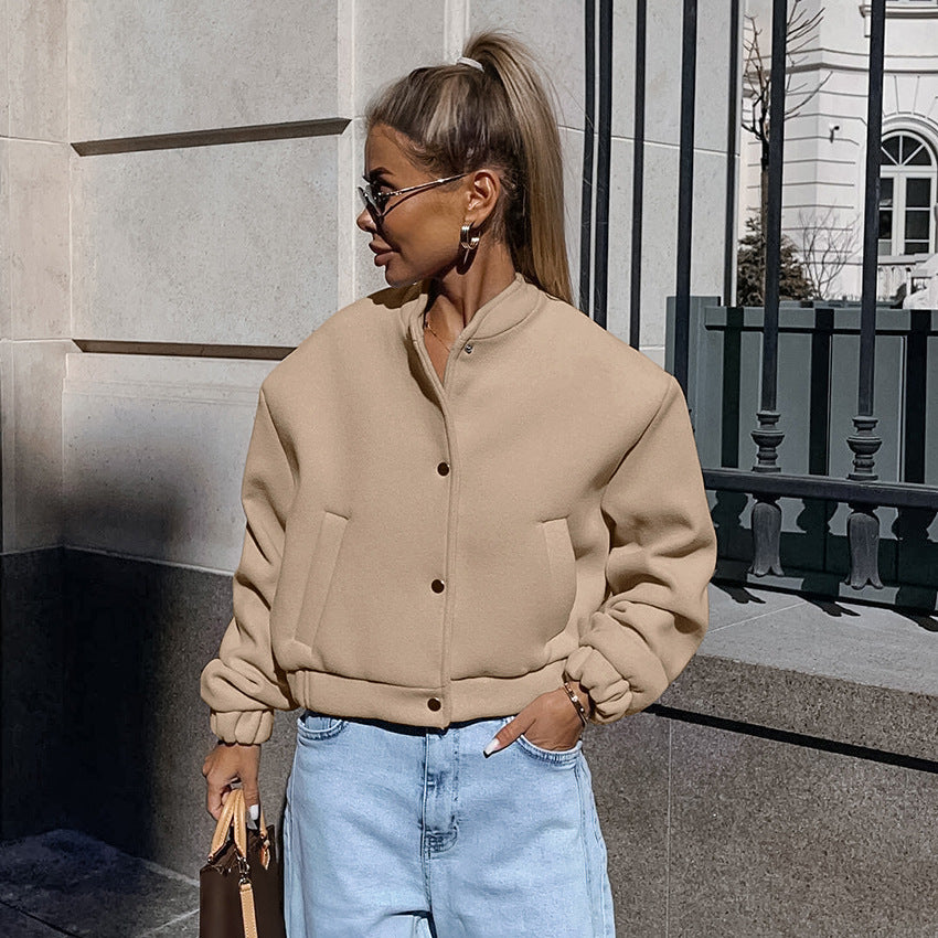 Women's Design Flight Fashionable Khaki Thick Stand Coats