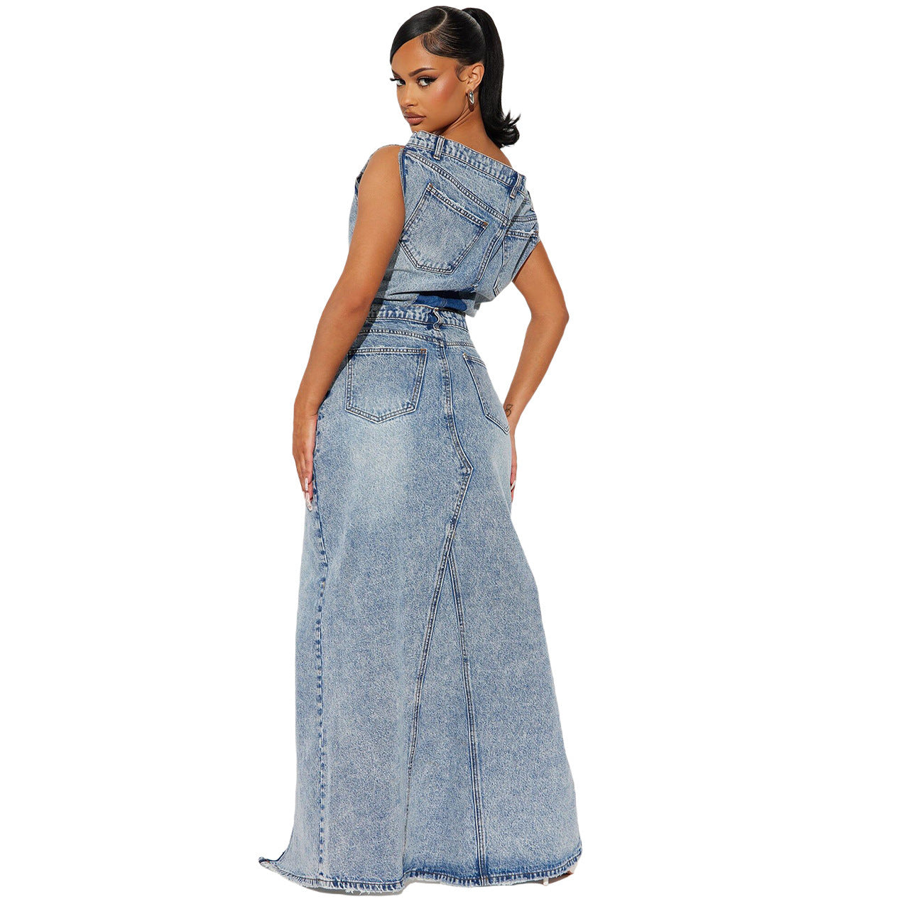 Women's Casual Solid Color Retro Slit Two-piece Suits