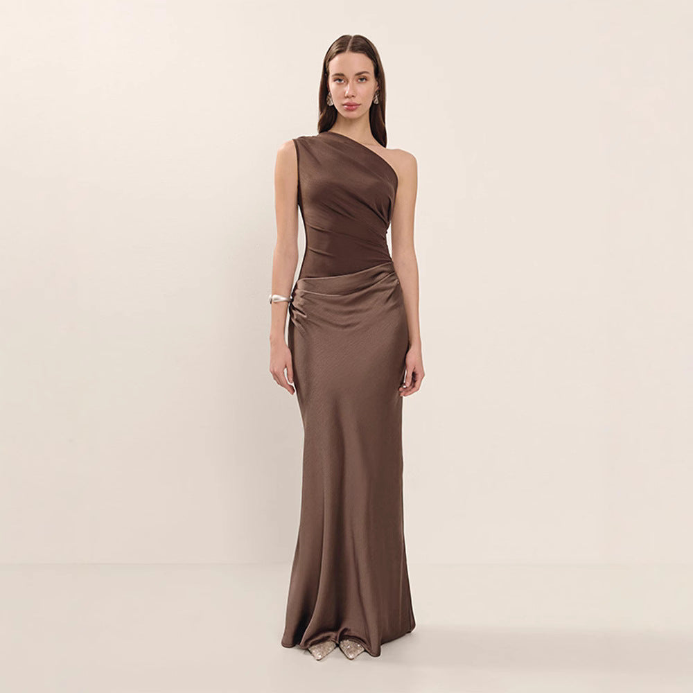 Women's Sloping Shoulder Dress High-grade Summer Elegant Dresses