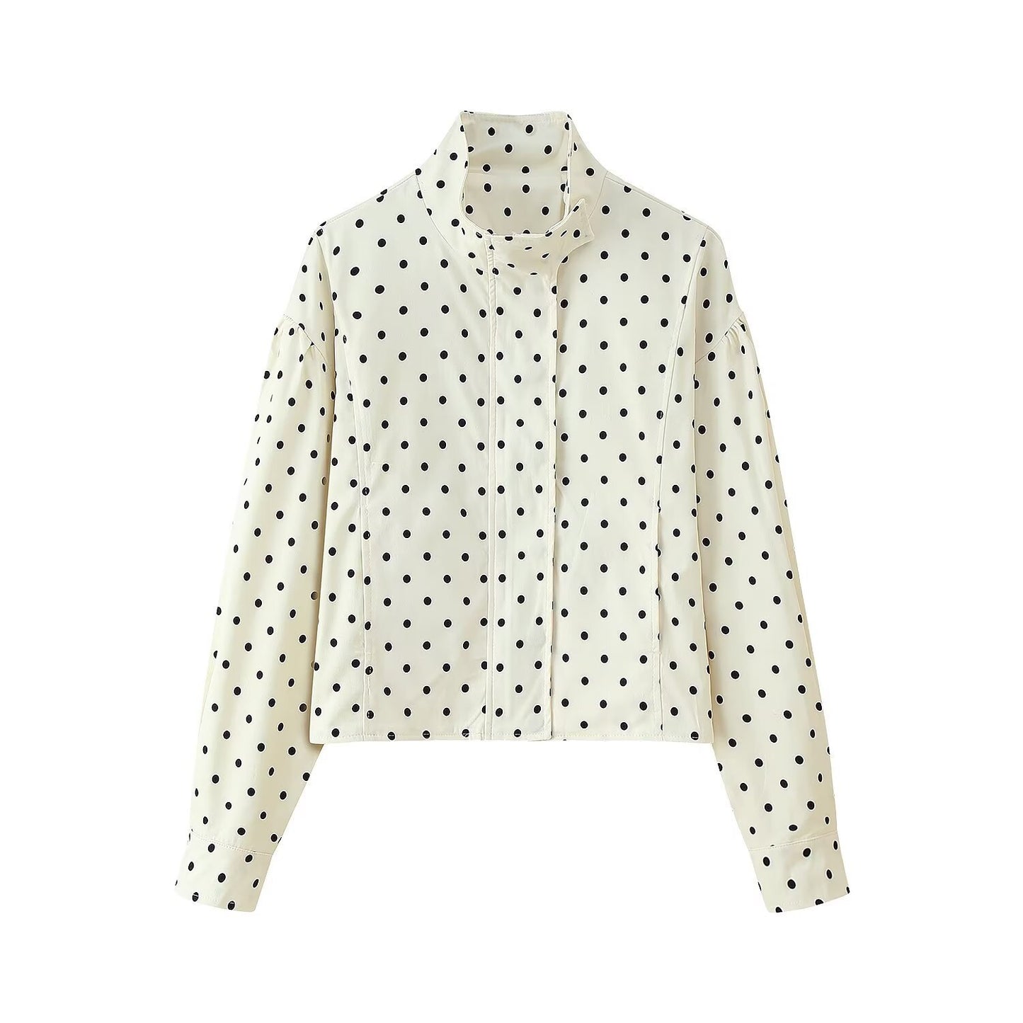 Women's Polka Dot Print Stand Collar Long Coats