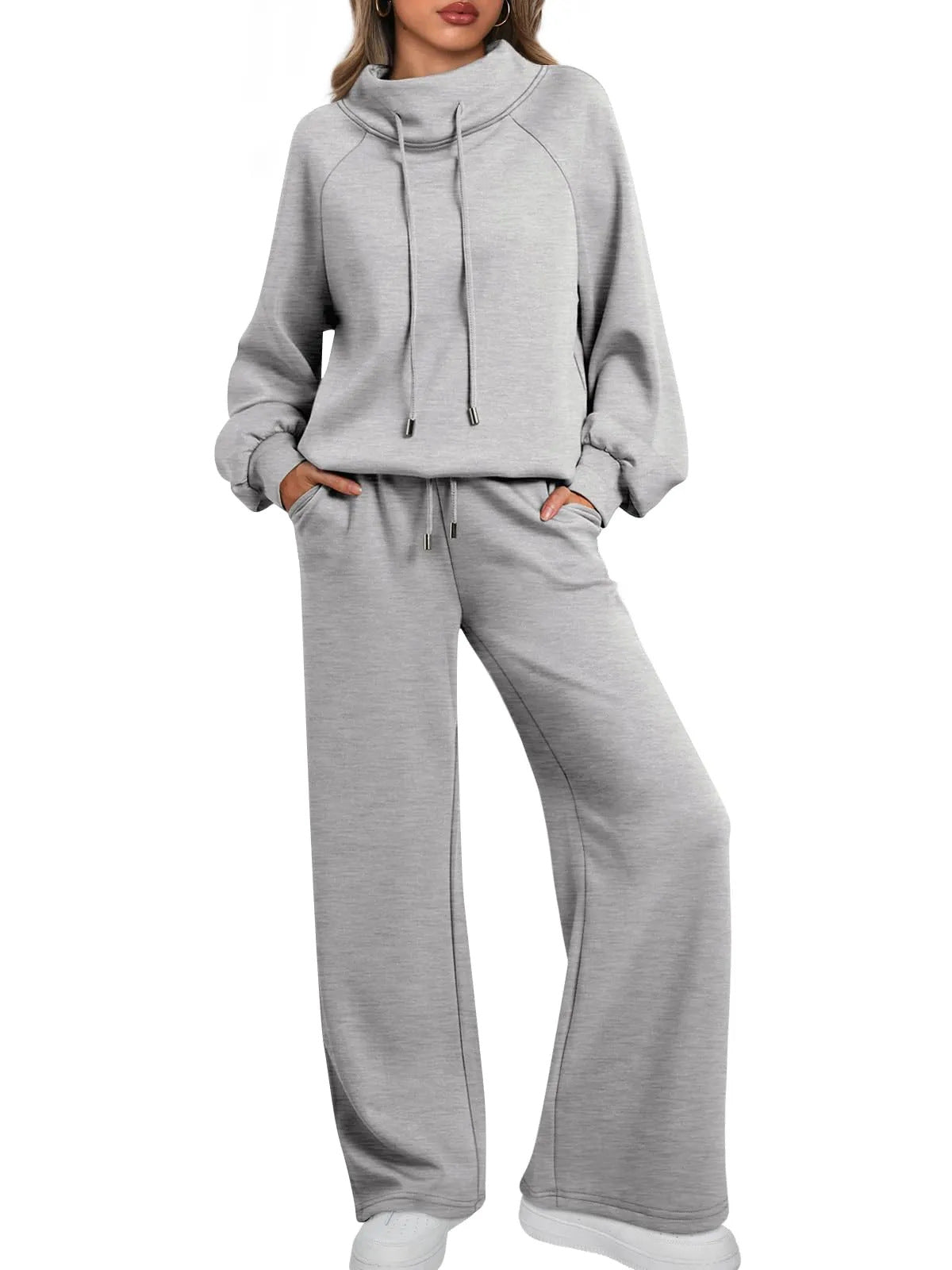 Women's Two-piece Set Turtleneck Long Sleeve Wide Leg High Waist Fashion Casual Suit