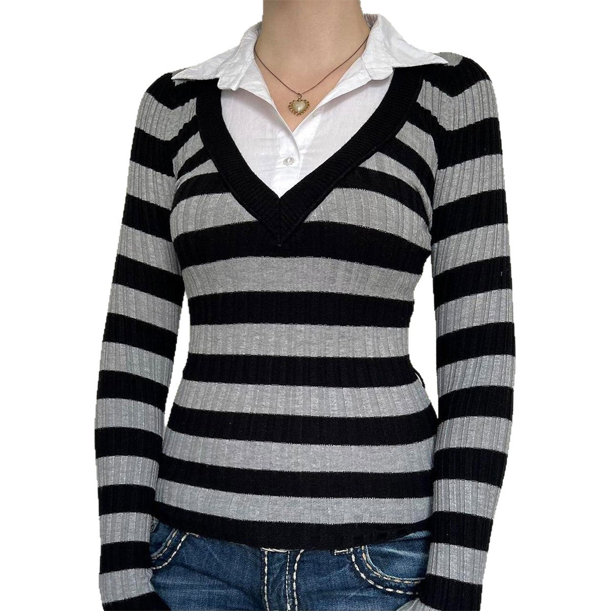 Women's Leisure Vacation Stitching Stripe Long Sleeves Blouses