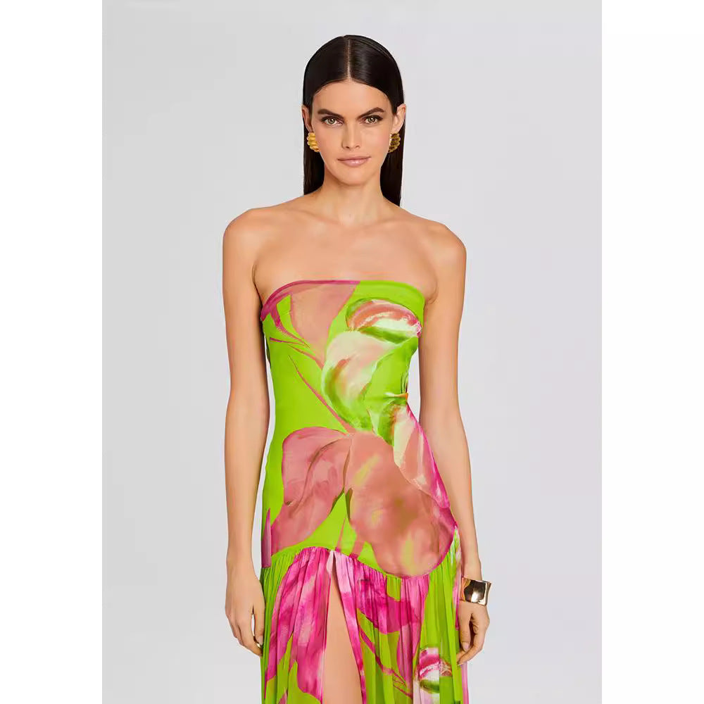Women's Summer Fashion Printed Sexy Vacation Style Slim Dresses