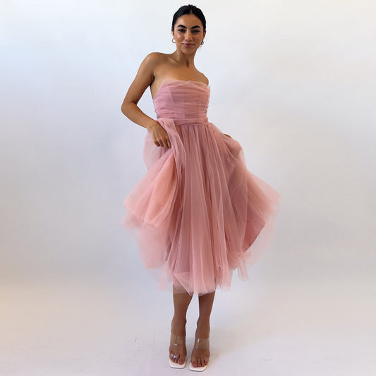 Women's Mesh Fishbone Tube Dress Waist A- Dresses