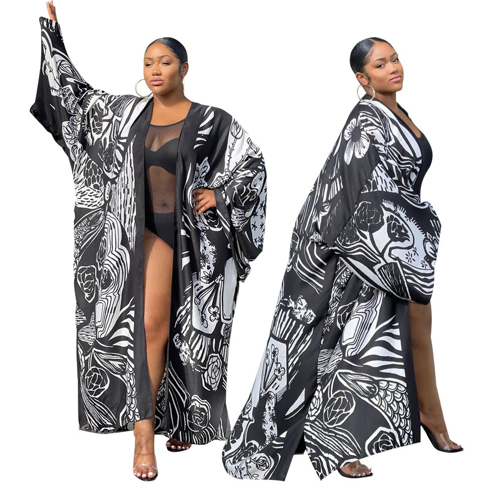 Women's Autumn Print Loose Casual Kimono Long Clothing
