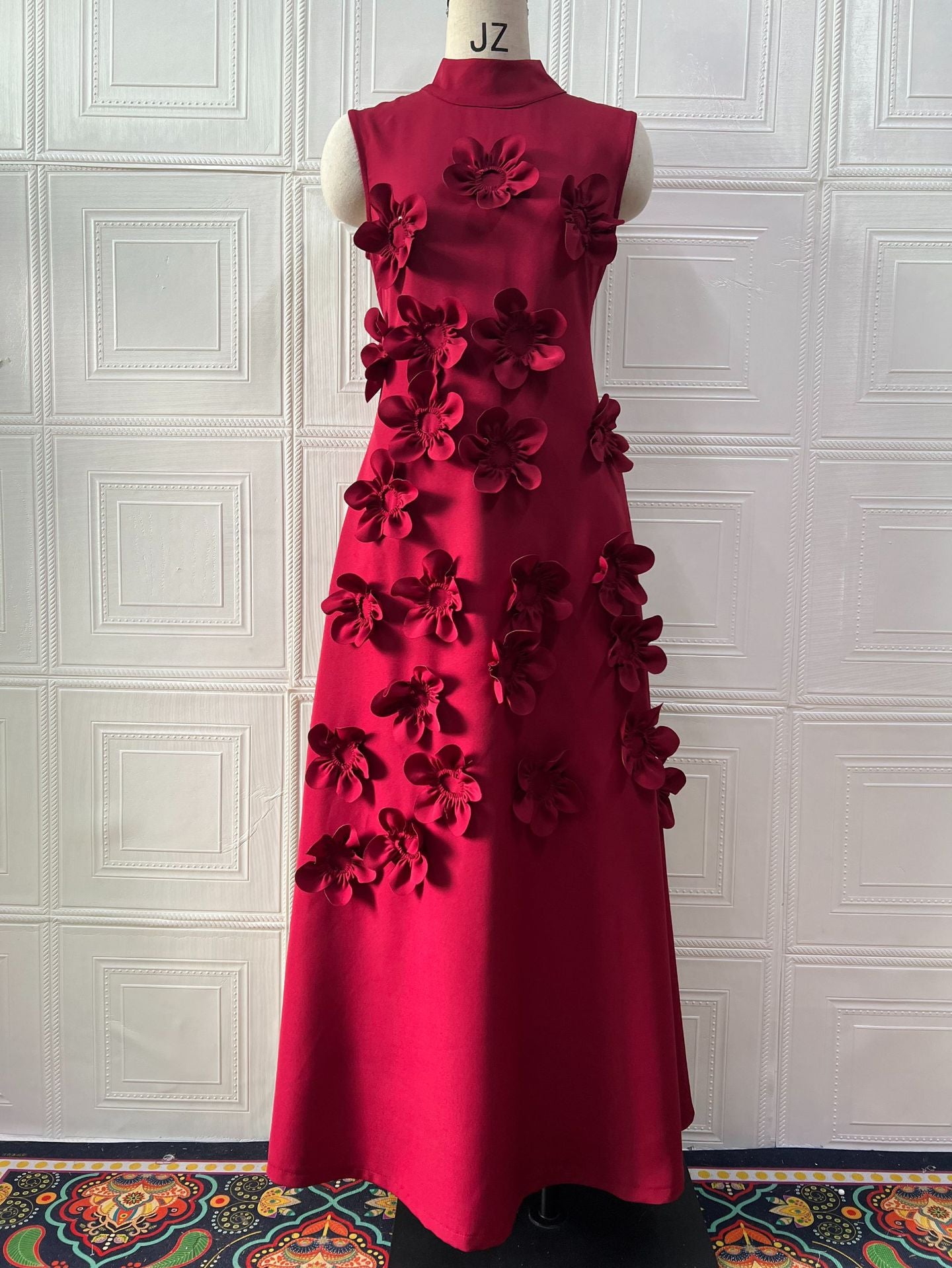 Women's Long Dress Stitching Three-dimensional Flower High Waist Design Dresses