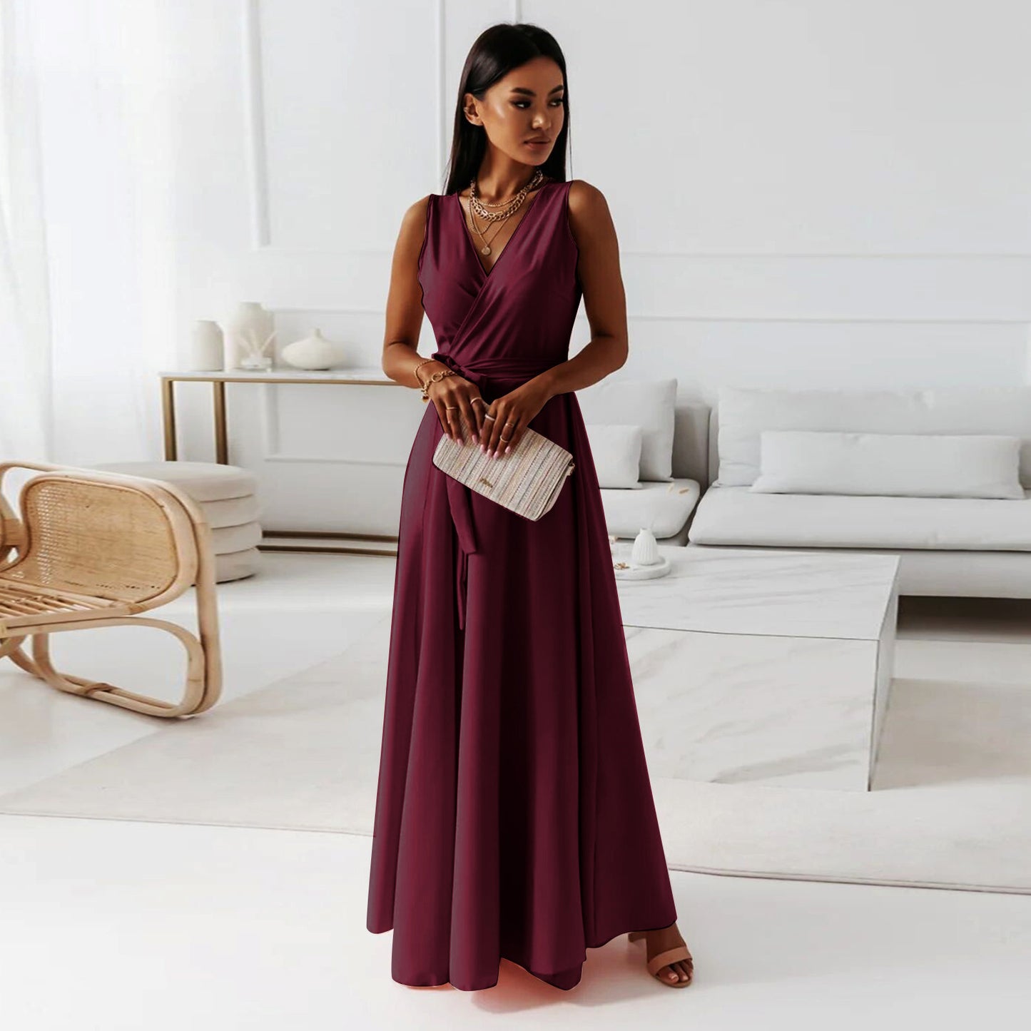Graceful Slouchy Women's Solid Color Formal Dress