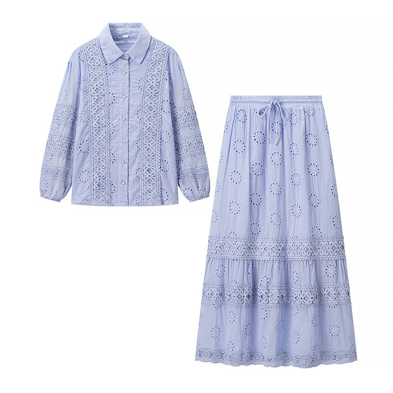 Women's Elegant Two-piece Set Autumn Embroidered High Waist Suits